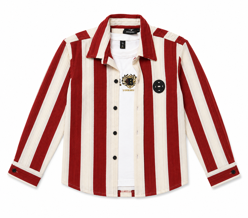 Boys White & Orange Vertical Striped Shirt