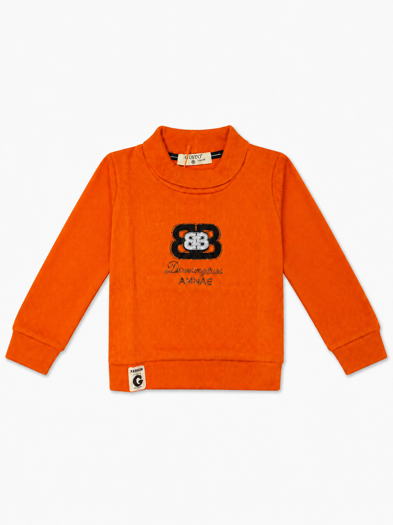 Boys' Orange Crewneck Long-Sleeve Party Wear Sweatshirt