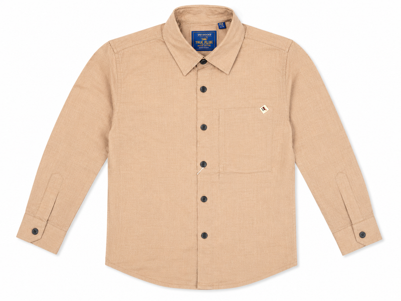 Boys Tan Beige Long Sleeve Cotton Shirt