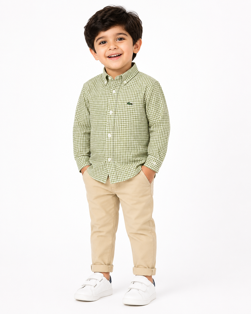 Boys Olive Green Textured Long Sleeve Shirt