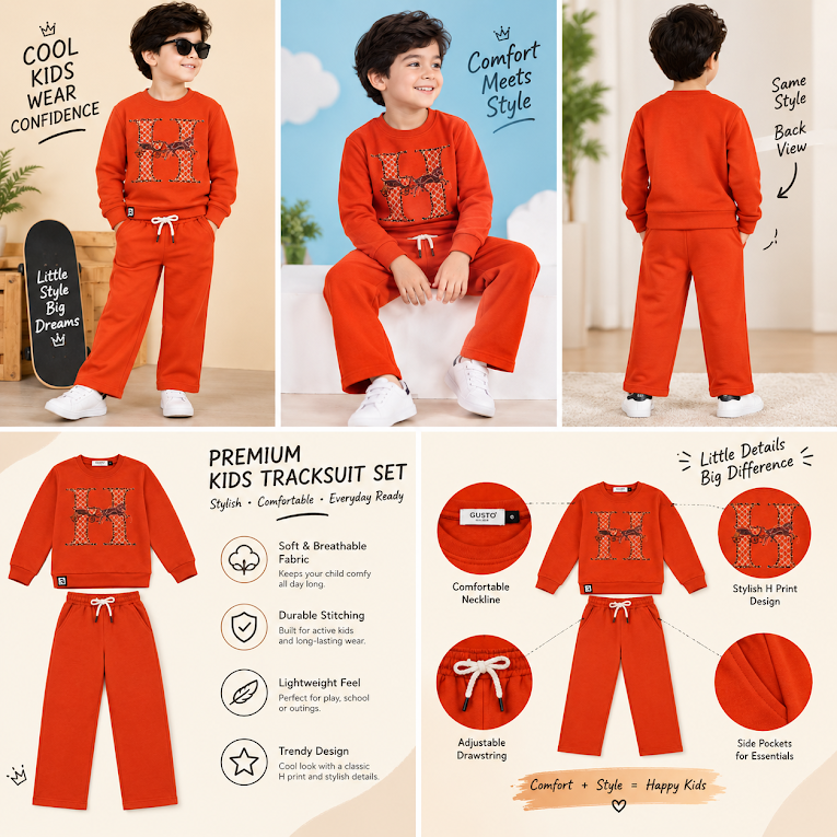 Boys' Partywear Comfort Orange Tee and Pants Outfit