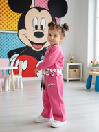 Girls Mickey Mouse Printed Co-Ord Set | Full Sleeve Sweatshirt and Wide Leg Pants | 2-Piece Casual Tracksuit for Girls | Comfortable Everyday Wear