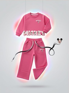 Girls Mickey Mouse Printed Co-Ord Set | Full Sleeve Sweatshirt and Wide Leg Pants | 2-Piece Casual Tracksuit for Girls | Comfortable Everyday Wear