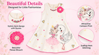 Girls White Printed Sleeveless Party Wear Frock with Ballerina & Swan Design, 3D Pink Floral Embellishment and Matching Sling Bag – Designer Dress Set