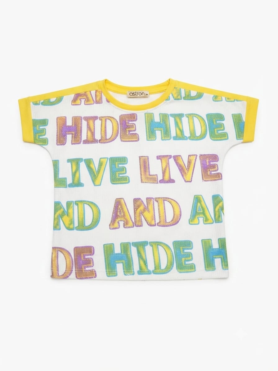 Girls White & Yellow Typography Printed T-Shirt