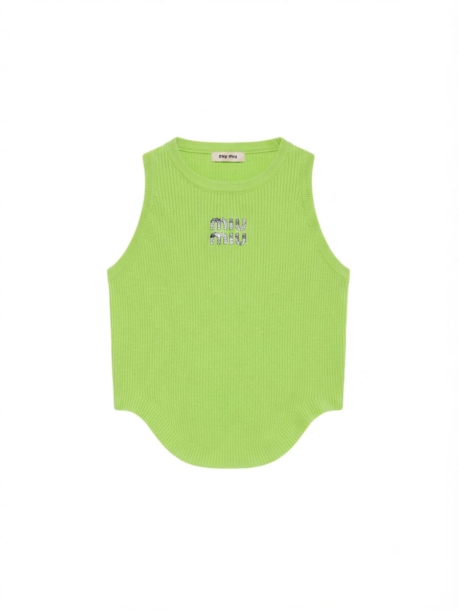 Lime Green Ribbed Sleeveless Girls Top