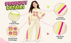 Girls Co-Ord Set | Full Sleeve Sweatshirt and Wide Leg Pants | Smiley Face Graphic Print | Contrast Stripe Detail | 2-Piece Casual Wear Set