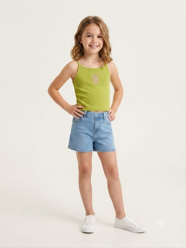 Lime Green Ribbed Girls Camisole Top