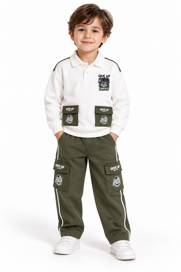 Boys White & Olive Patchwork Co-ord Set