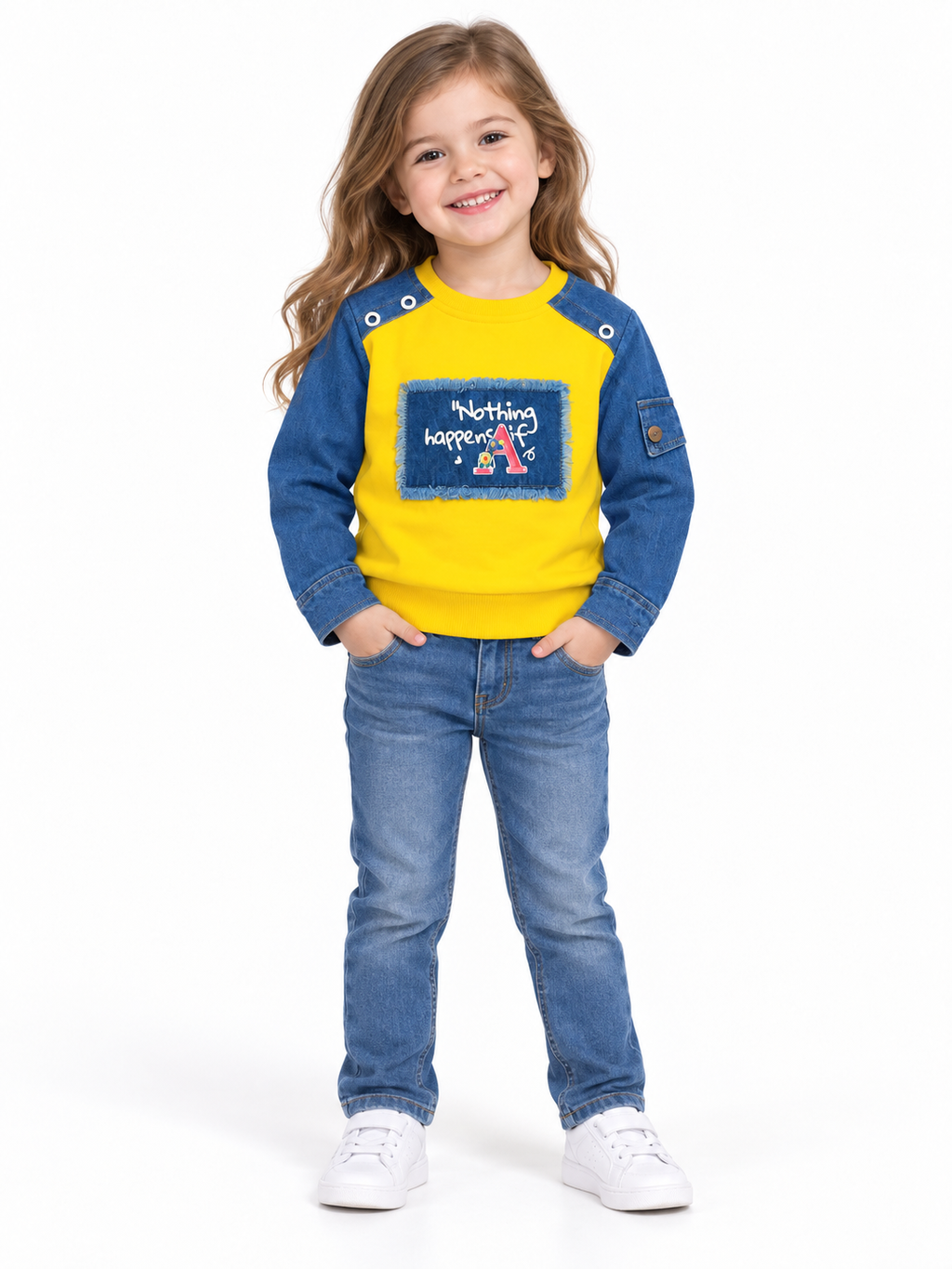 Girls Yellow & Blue Long Sleeve Sweatshirt