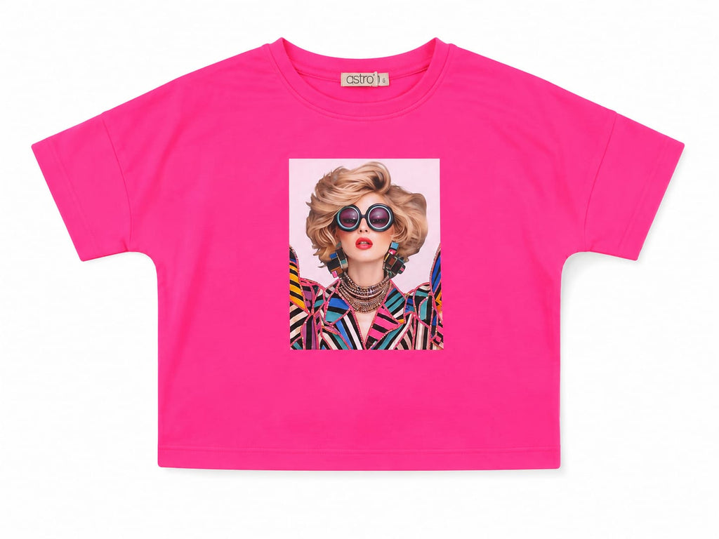 Girls Graphic Print Half Sleeve Cotton T-Shirt
