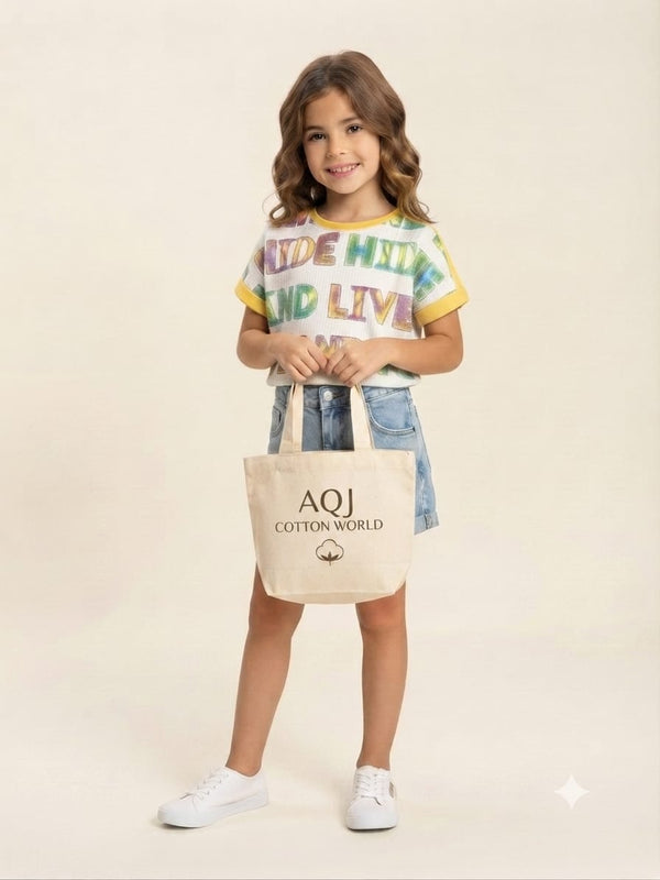 Girls White & Yellow Typography Printed T-Shirt