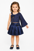 Girls Two-Piece Top and Skirt Set - Navy Blue