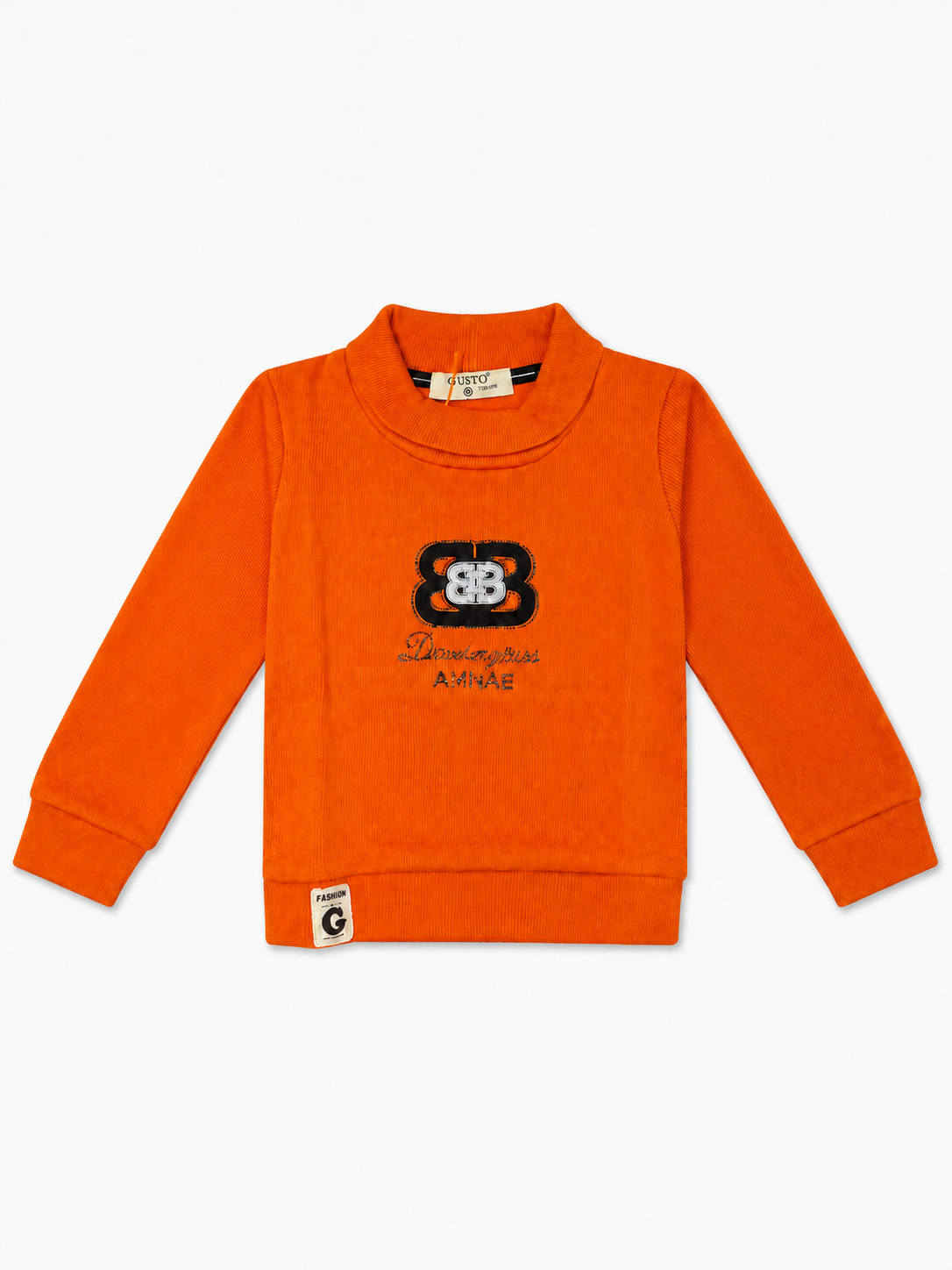 Boys' Orange Crewneck Long-Sleeve Party Wear Sweatshirt