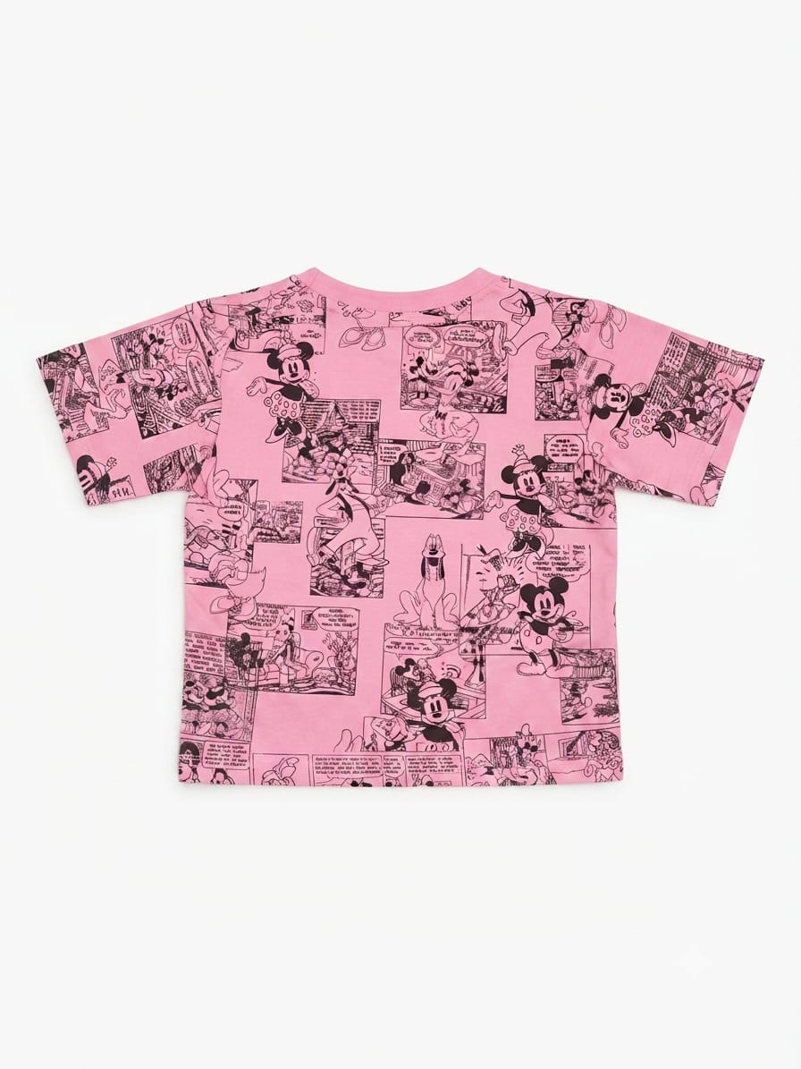 Girls Pink Cartoon Graphic Printed T-Shirt