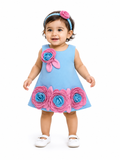 Baby Girls Floral Accent Blue A-Line Dress