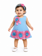 Baby Girls Floral Accent Blue A-Line Dress