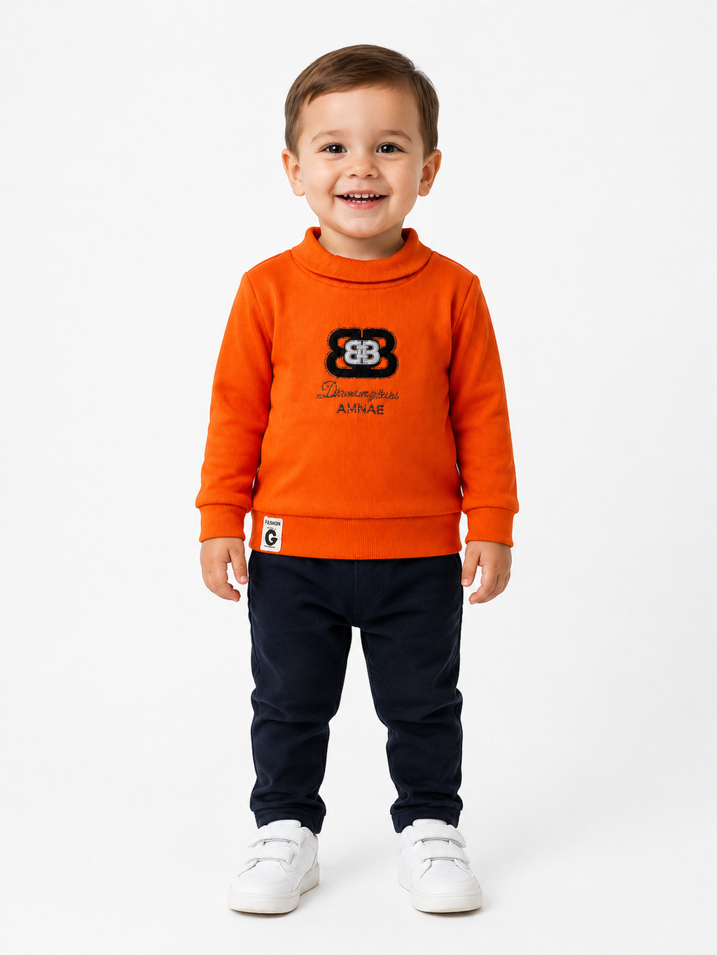 Boys' Orange Crewneck Long-Sleeve Party Wear Sweatshirt