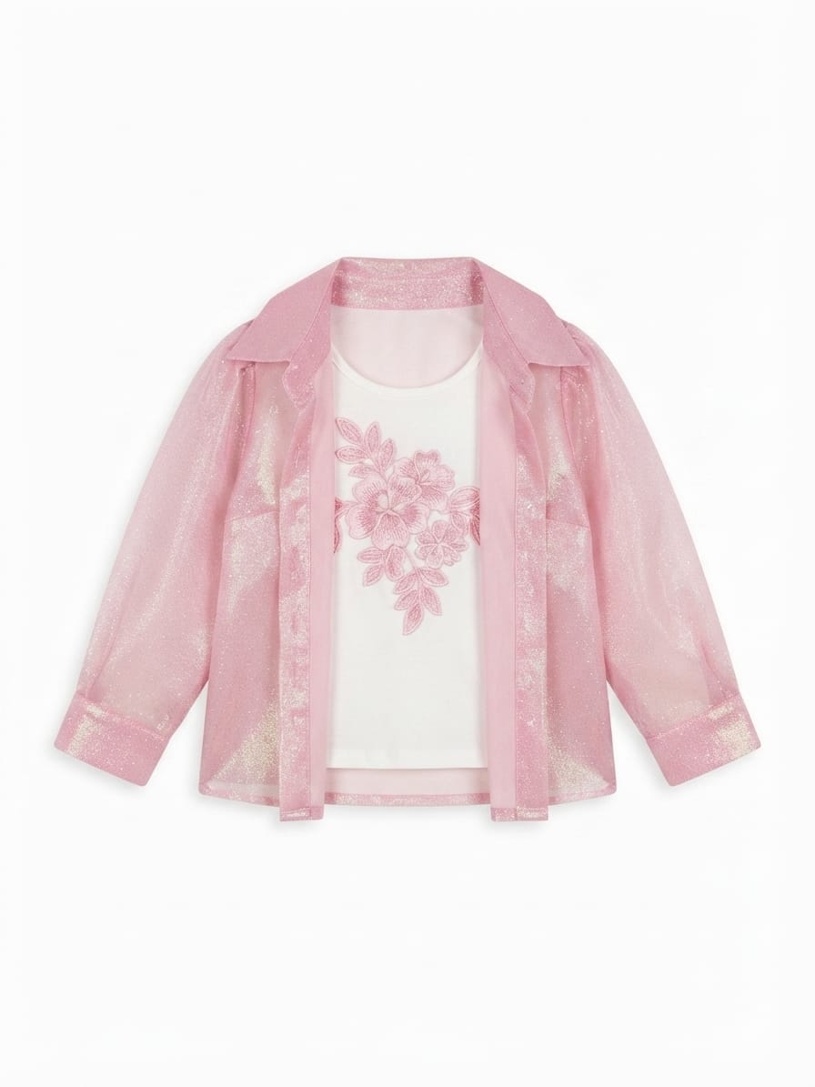 Pink Shimmer Girls Co-Ord Top Set