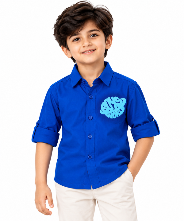 Boys World Kids Boys Casual Full Sleeve Shirt with Foldable Sleeves – Royal Blue
