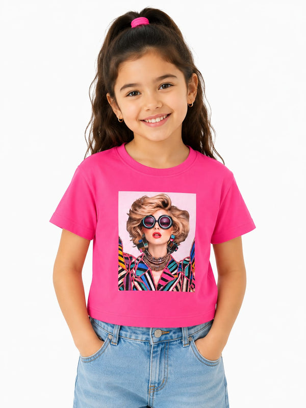 Girls Graphic Print Half Sleeve Cotton T-Shirt