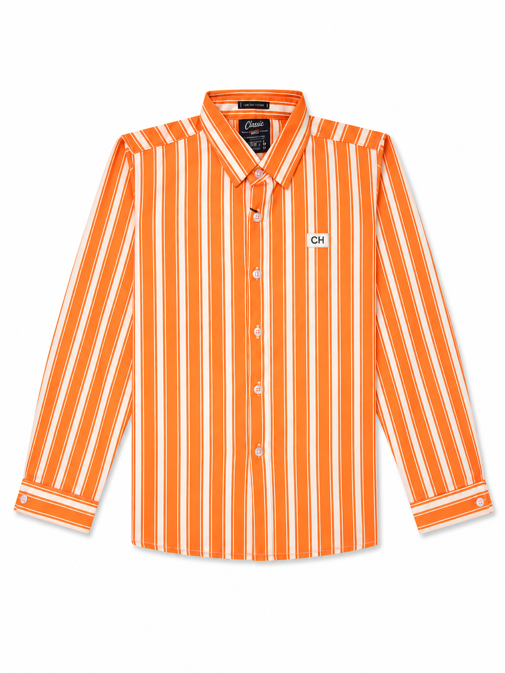Boys Orange Vertical Striped Long Sleeve Shirt