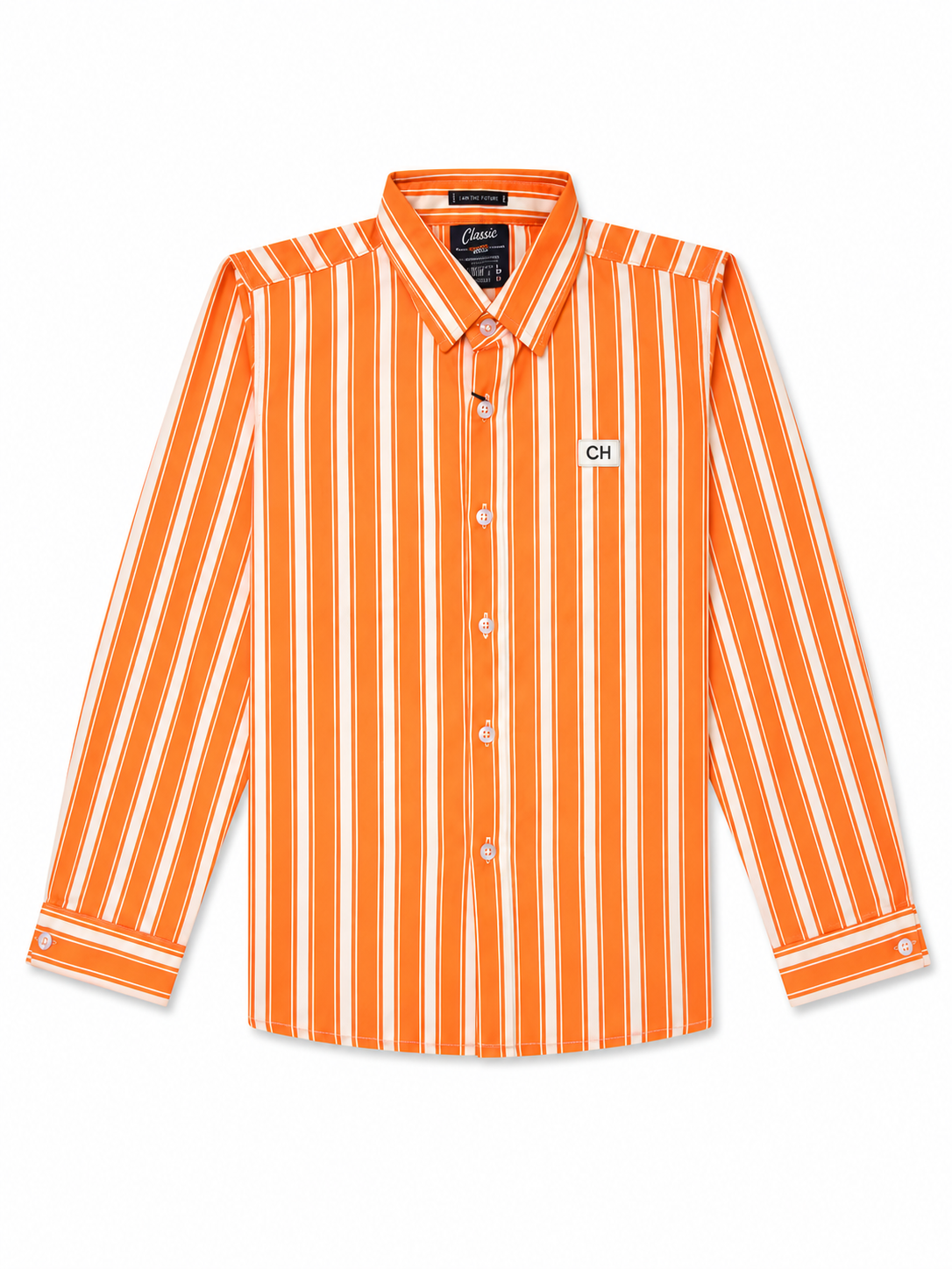 Boys Orange Vertical Striped Long Sleeve Shirt
