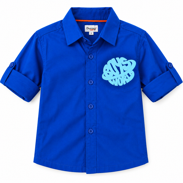 Boys World Kids Boys Casual Full Sleeve Shirt with Foldable Sleeves – Royal Blue