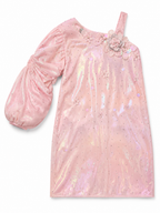Girls Pink Long Sleeve Midi Dress with Shoulder Accent