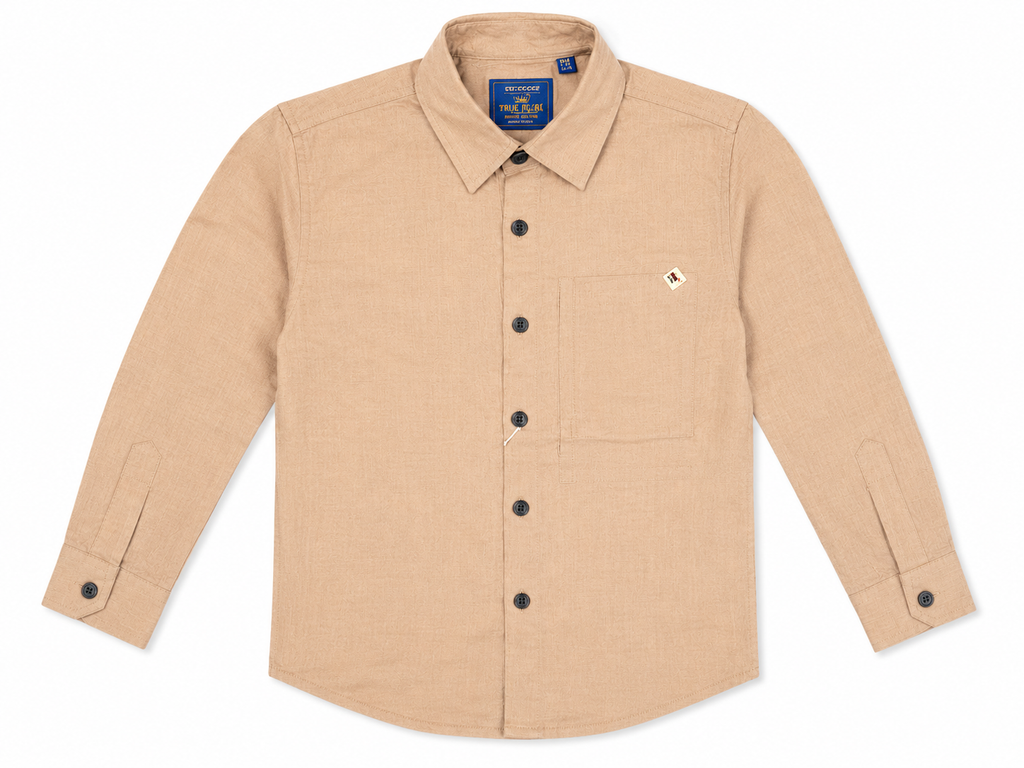 Boys Tan Beige Long Sleeve Cotton Shirt