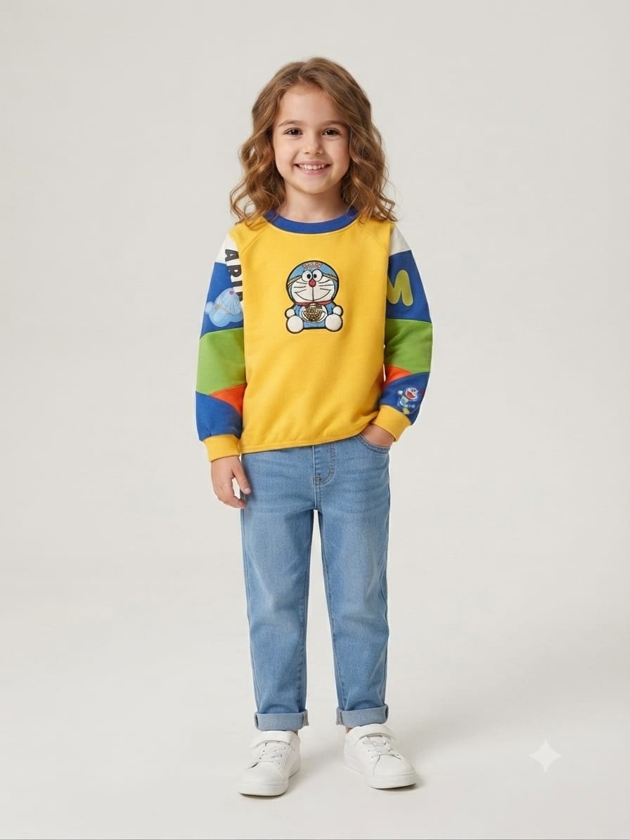 Yellow Cartoon Print Kids Sweatshirt