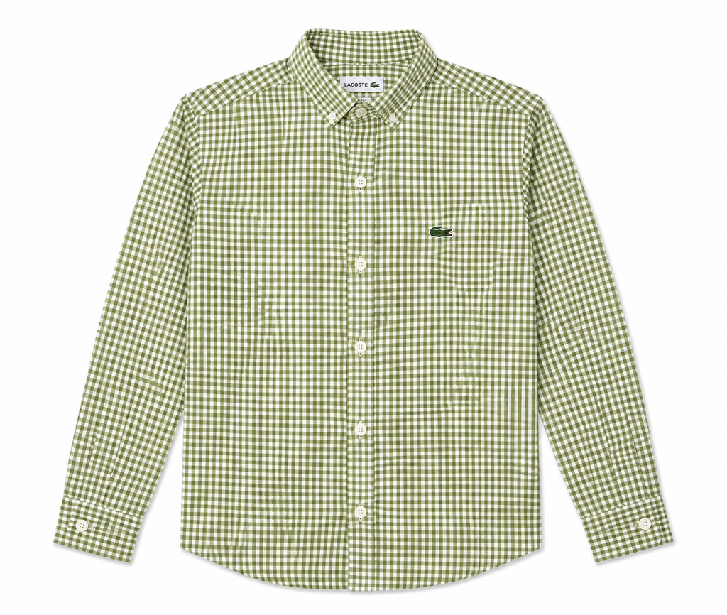 Boys Olive Green Textured Long Sleeve Shirt