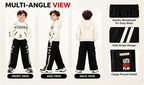 Boys Cream Hoodie and Black Cargo Jogger Co-Ord Set | Full Sleeve Graphic Sweatshirt with Wide Leg Pants and Side Stripes | Casual Outfit for Kids
