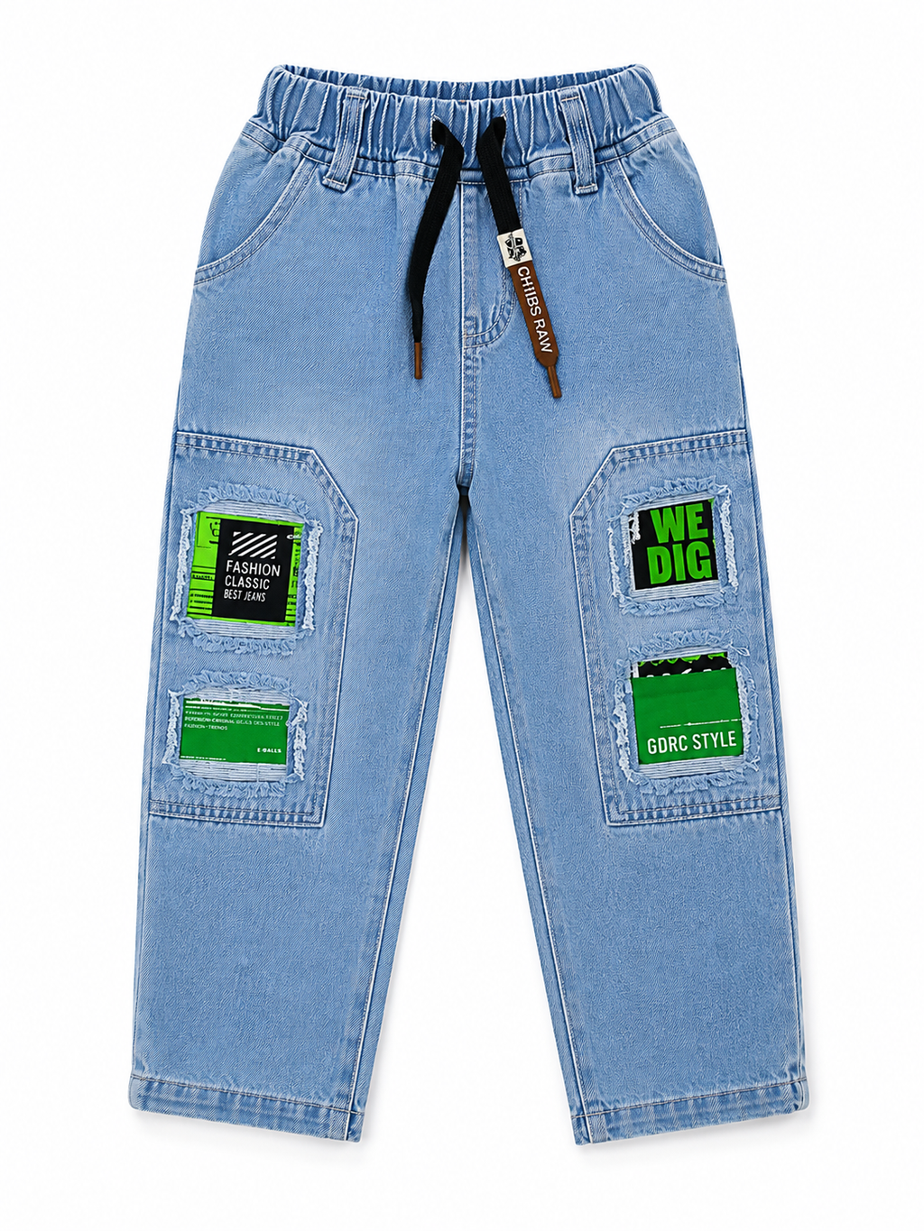 Boys Sky Blue Jeans Neon Patches