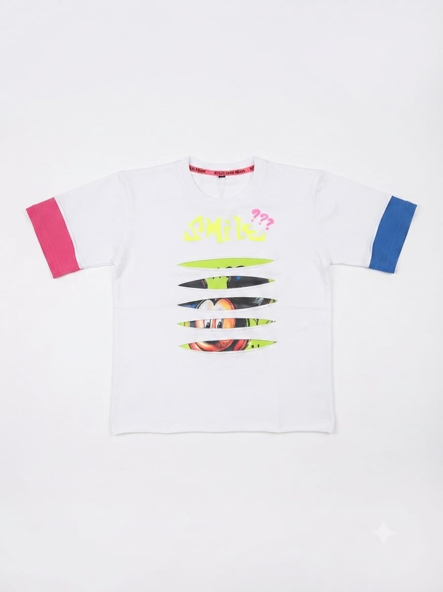 White Graphic Cut-Out Girls T-Shirt