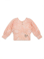 Peach Printed Puff Sleeve Girls Top