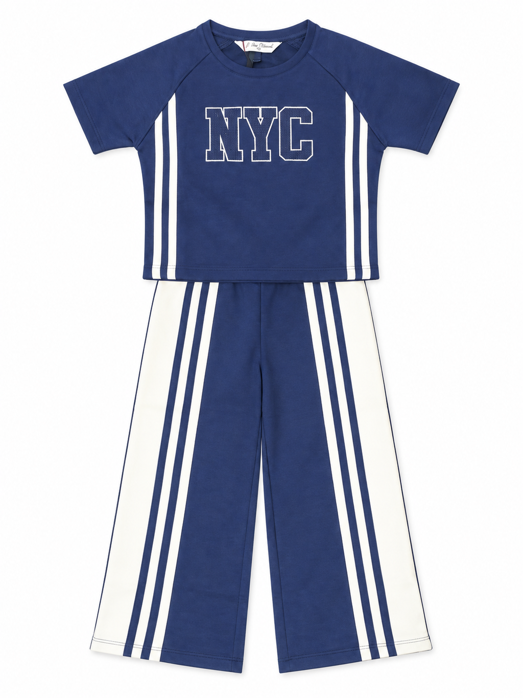 Girls Navy Blue Printed T-Shirt & Pants Co-Ord Set