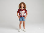Red Sequin "BON JOUR" Girls Top