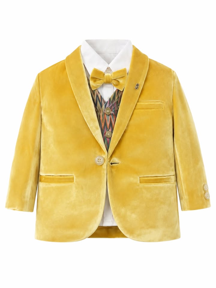 Boys' Mustard Yellow 3-Piece Suit Set with Vest and Tie