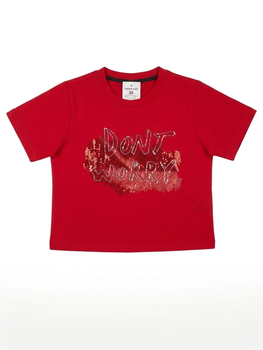 Red "Don't Worry" Graphic Kids Half Sleeve T-Shirt