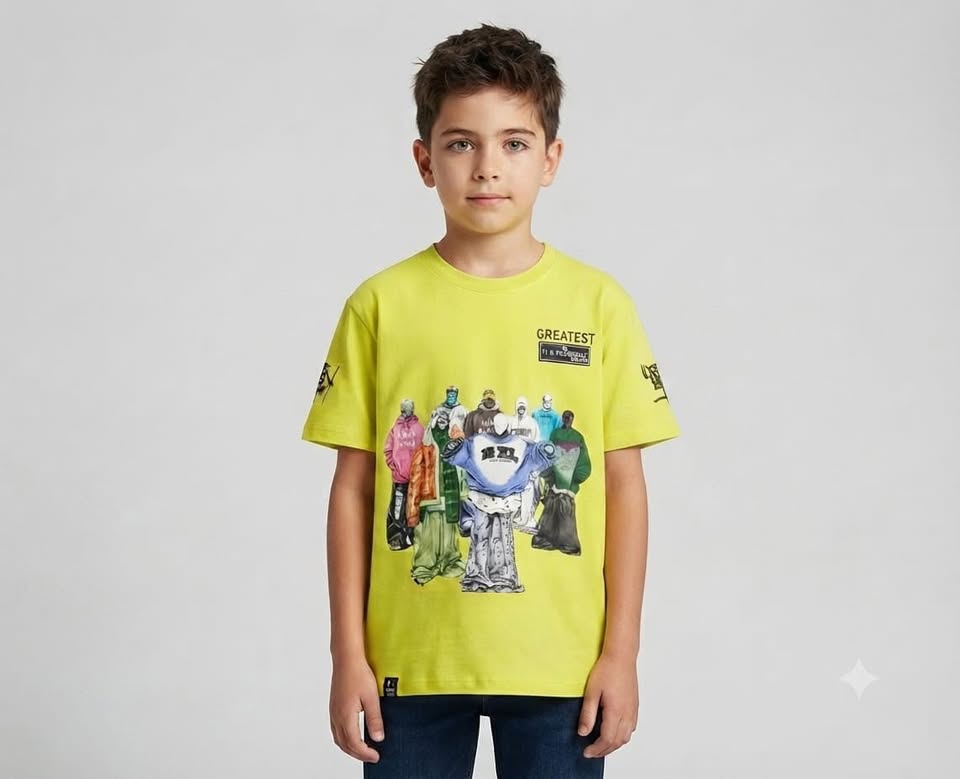 Boys Neon Yellow Graphic Printed Half Sleeve Round Neck T-Shirt