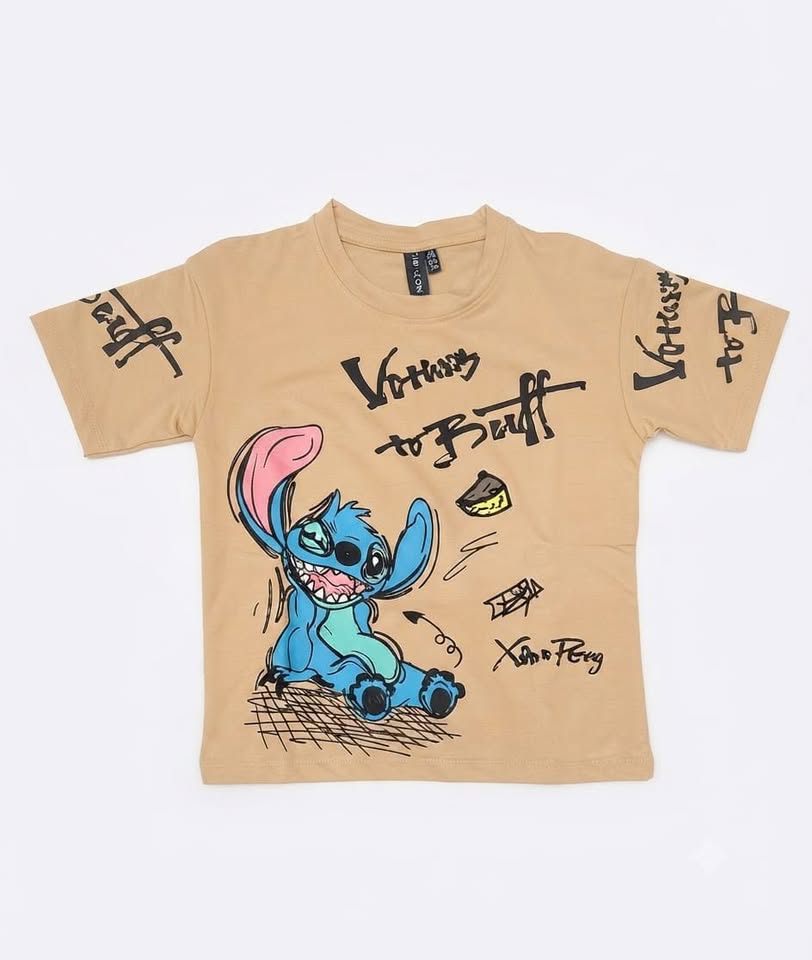 Kids Graphic Print Half Sleeve Snitch T-Shirt – Beig