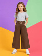Olive Green Wide Leg Korean Pants with Decorative Buckle