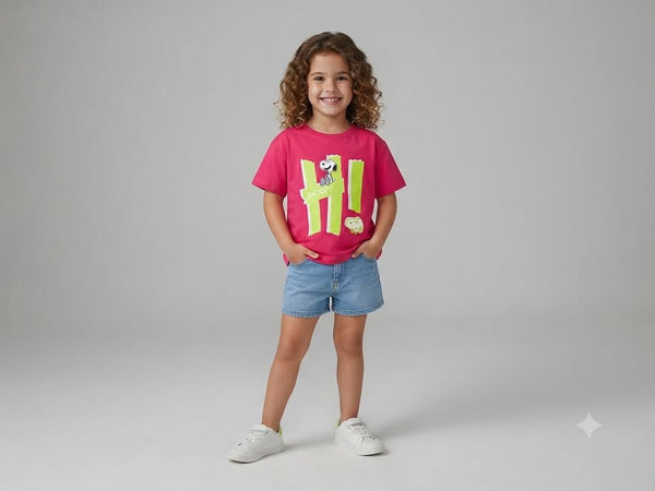 Pink Snoopy Graphic Cotton Half Sleeve T-Shir
