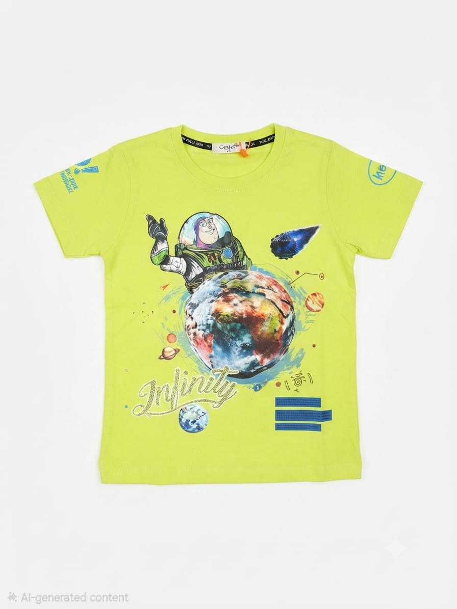 Kids Neon Green Space Adventure Graphic T-Shirt