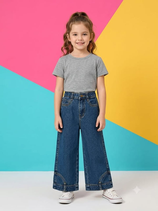 Girls Dark Wash Wide Leg Denim Jeans