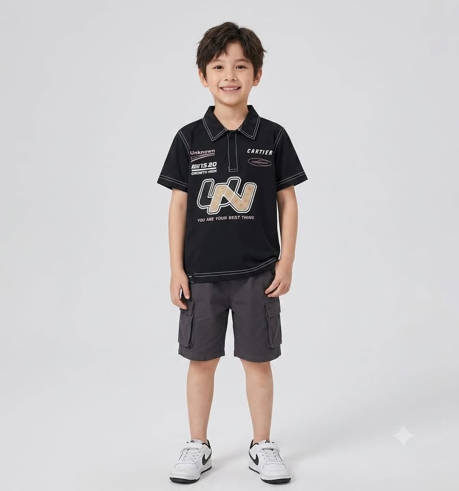 Boys Black Graphic Polo T-Shirt