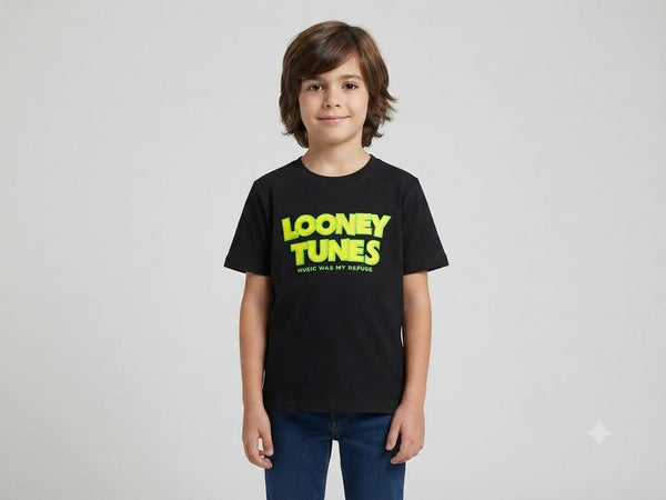 Kids Black Looney Tunes Graphic Printed T-Shirt