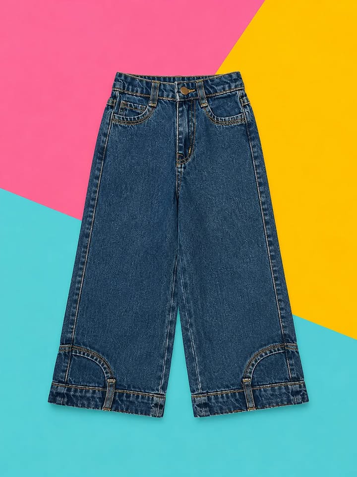 Girls Dark Wash Wide Leg Denim Jeans