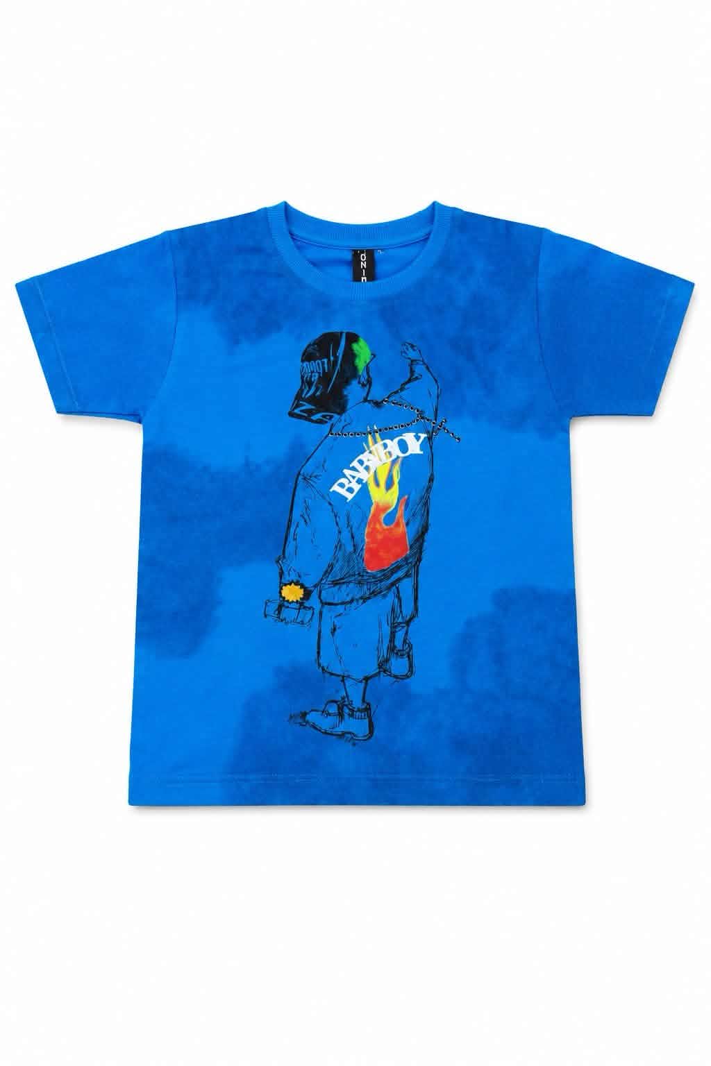 Boys Blue Graphic Printed Half Sleeve Round Neck T-Shirt